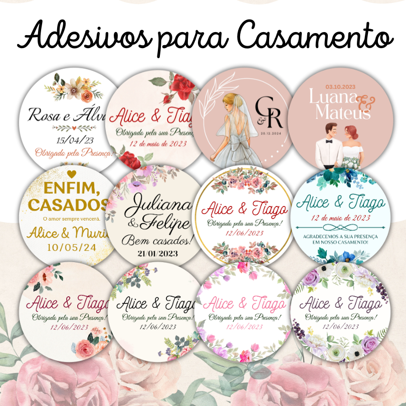 Kit 100 Adesivos Casamento Personalizadas Com Nome Do Casal Data ...