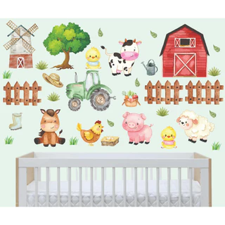 Adesivo de Parede Fazendinha Aquarela Infantil fofo para quartinho infantil