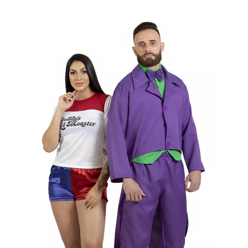 Fantasia Casal Coringa e Arlequina Adulto Halloween Conjunto completo ...