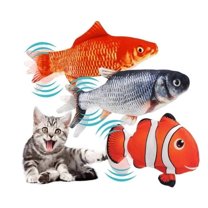 Brinquedo Peixe Elétrico Recarregável para Gato e Pets + Sachê Catnip