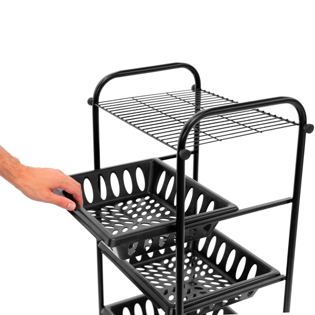 Prateleira Carrinho Organizador Multiuso com Rodinhas 3 Andares em duas cores preto e branco