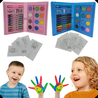 Maleta Estojinho Maletinha Estojo Escolar Kit Pintura Infantil 24 Peças Giz Canetinha Tinta Aquarela Desenhos Colorir Papelaria Presente Lembrança