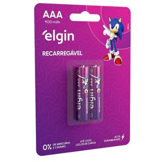 Kit Pilha Palito Elgin 900mAh Recarregável Aaa 2 Unidades