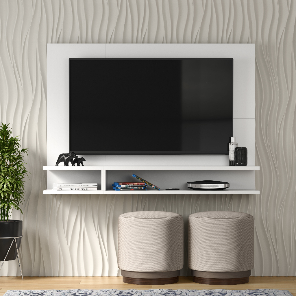 Painel Pra Tv Sala/Quarto Até 50 Polegadas Smart Plus Milão Com Nichos