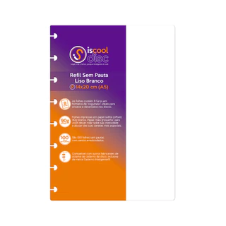 Refil Caderno De Disco Sem Pauta ISCOOL Branco Inteligente 90g 100 Folhas