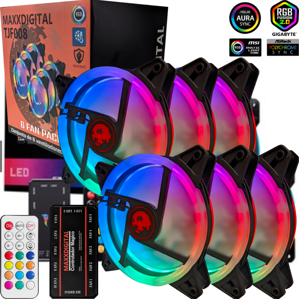 Kit Cooler Fan Rgb 120mm + Controladora | Shopee Brasil