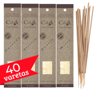 Kit 4 Incensos 40 Varetas Óleo Essencial Natural Lavanda Canela Alecrim Mirra