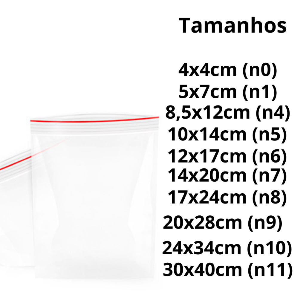 Saco Zip lock Diversos Tamanhos com 100 unidades Hermético Abre e Fecha Saquinho Plástico