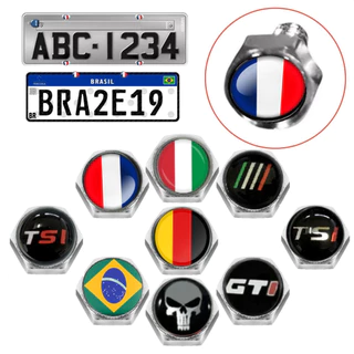 Kit Parafusos De Placa Cromado Emblema Resinado Todas Marcas