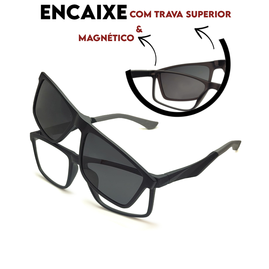 Armação de Óculos Para Grau 2 em 1 Masculino Esportivo Polarizado Fixação Magnética