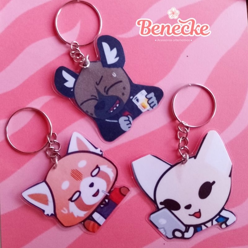 Chaveiros Aggretsuko, Feneko, Retsuko, Haida, sanrio