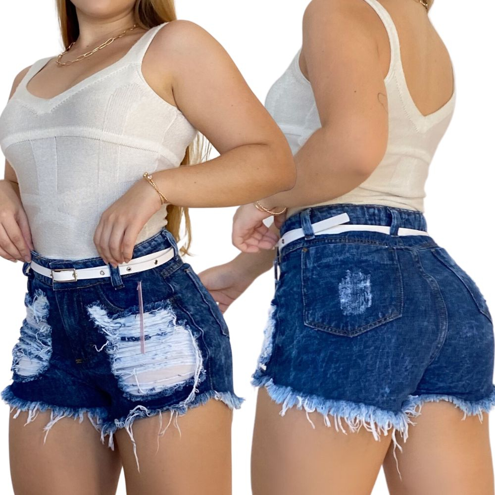 Short Jeans Curto Feminino Azul Claro Levanta Bumbum Com Barra Detalhada  Elastano Premium Tendência Verão