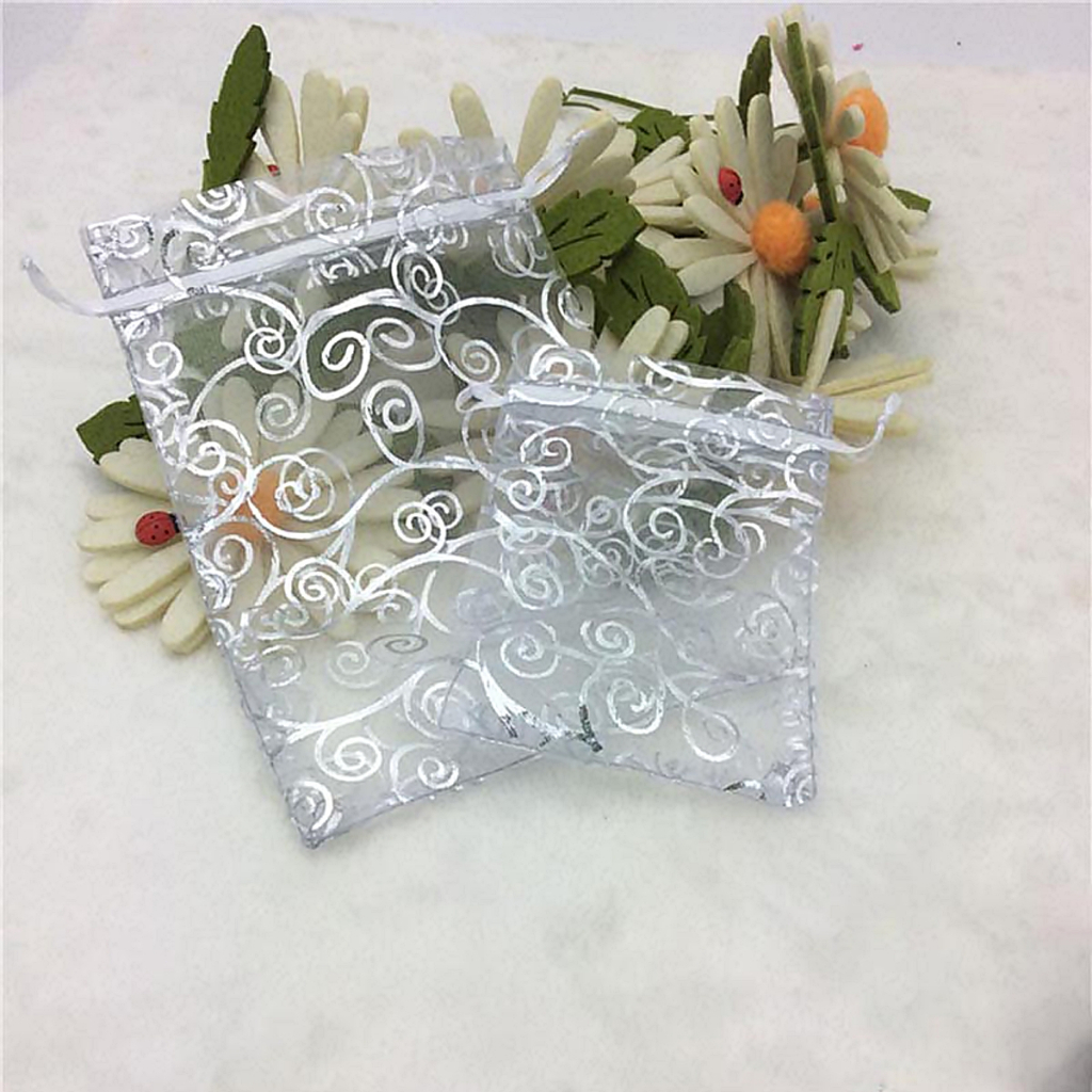 25/50/75/100 Saquinhos de Organza Prata Presente - 9 x12 cm - Lembrancinhas Casamento Dourado Branco