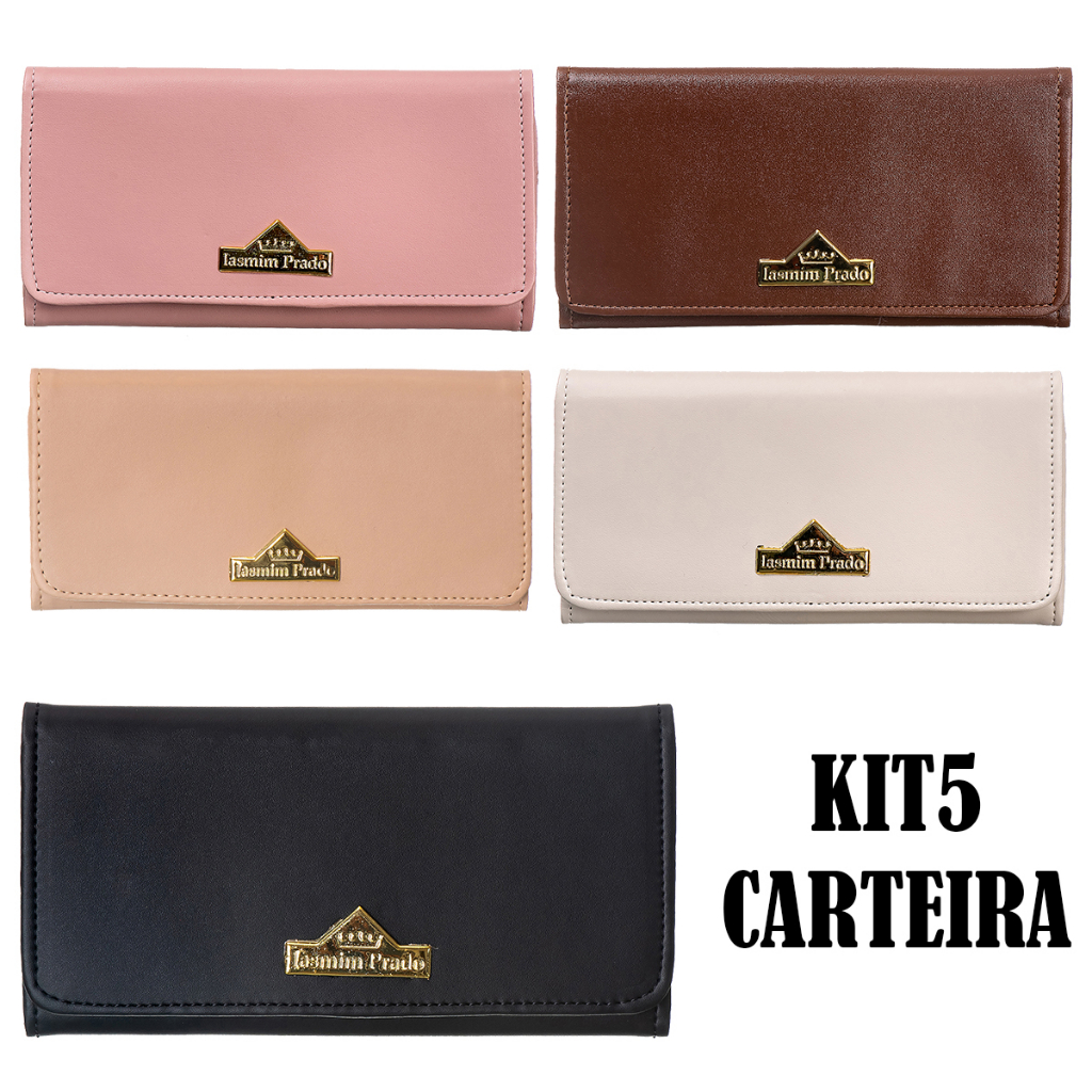 Kit 5 Carteira Feminina Iasmim Prado 5 Cores Porta Cartão Documento e Dinheiro