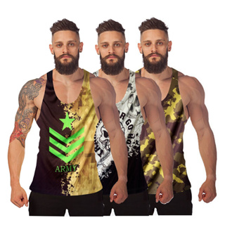 Kit 3 Camisetas Regatas Masculina Cavada Preta E Estampada
