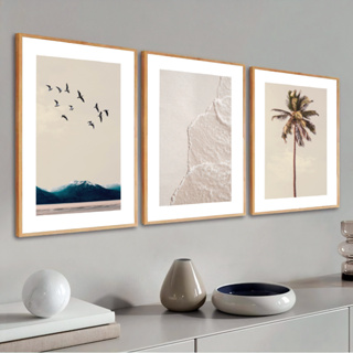 Quadro Decorativo Kit 3 Peças Sala Quarto Moldura Praia Mar Moderno