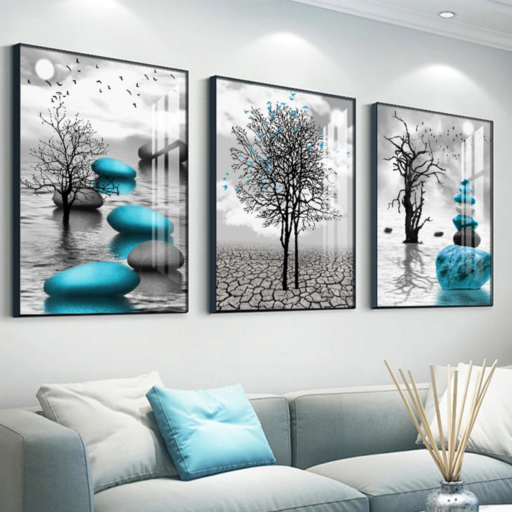 Kit 3 Quadros Decorativos Abstrato Moderno Moldura Sala Recepção Hall ...