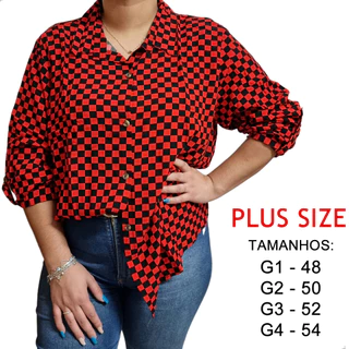 Blusa Xadrez Plussize Camisa Junina Plus Size Feminina G1 G2 G3 G4 Tamanhos Grandes