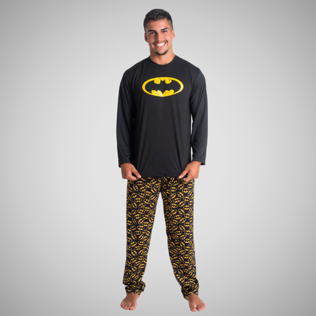 Pijama Masculino Super Herói Sortido Personagens Roupa De Dormir Frio Manga Longa Calça Linha Noite Adulto 326