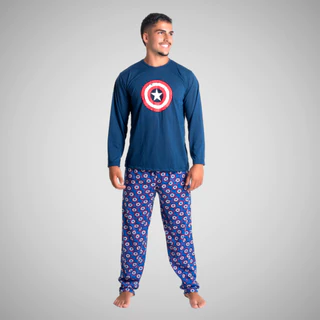 Pijama Longo Masculino Linha Noite Roupa De Dormir Manga Longa Calça Estampado Super Heróis Confortável Adulto 326 em Oferta na Shopee