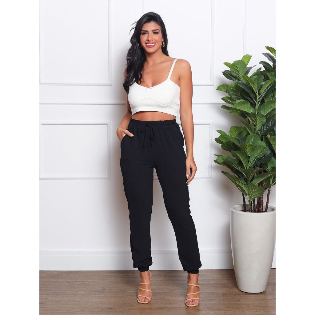 Top Slim Dupla Face e Calça Legging Flare com Ziper