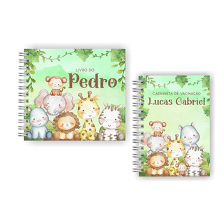 KIT Livro do Bebê e Caderneta de Vacinação Personalizado | Safari Baby Menino