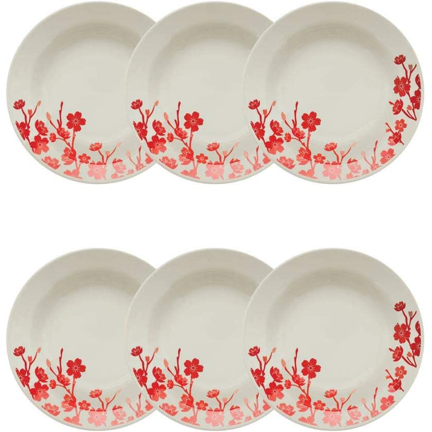 Conjunto com 6 Pratos Fundo Biona Donna Jardim Oriental Vermelho/Marfim 22 Cm - Oxford