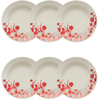 Conjunto com 6 Pratos Fundo Biona Donna Jardim Oriental Vermelho/Marfim 22 Cm - Oxford