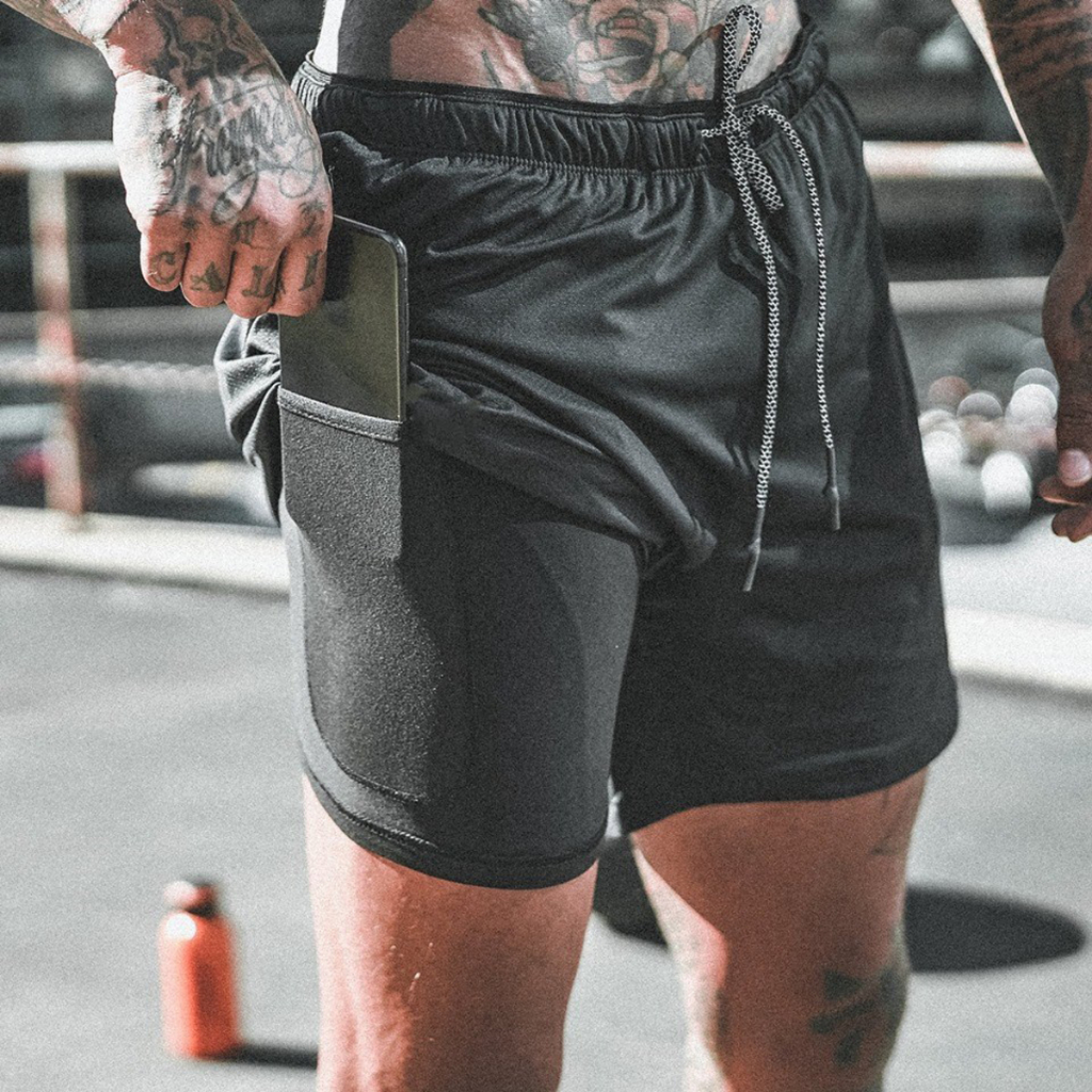 Short 2 Em 1 Masculino Dry Fit Com Bolso Interno Para Celular Academia Treino Fitness
