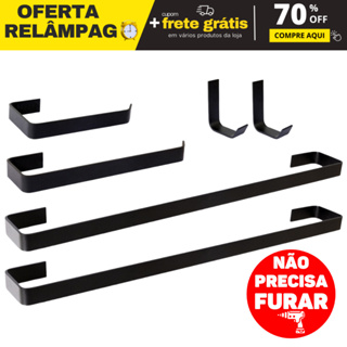 Kit Acessórios para Banheiro Suporte Toalheiro Papel Higiênico Ganchos 6 peças