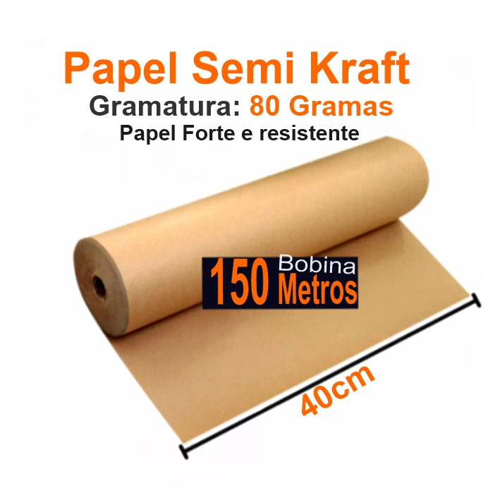 Bobina Papel Semi Kraft Pardo Gramatura 80 Gramas X 40cm 48kg X 150 Metros Embalagem Caixa 9726