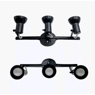 Spot Trilho Triplo 3 Sobrepor Direcionável E-27 Spot Sino Preto 50 cm com 3 Spots Direcionáveis Para Lâmpadas Led Bulbo Plástico