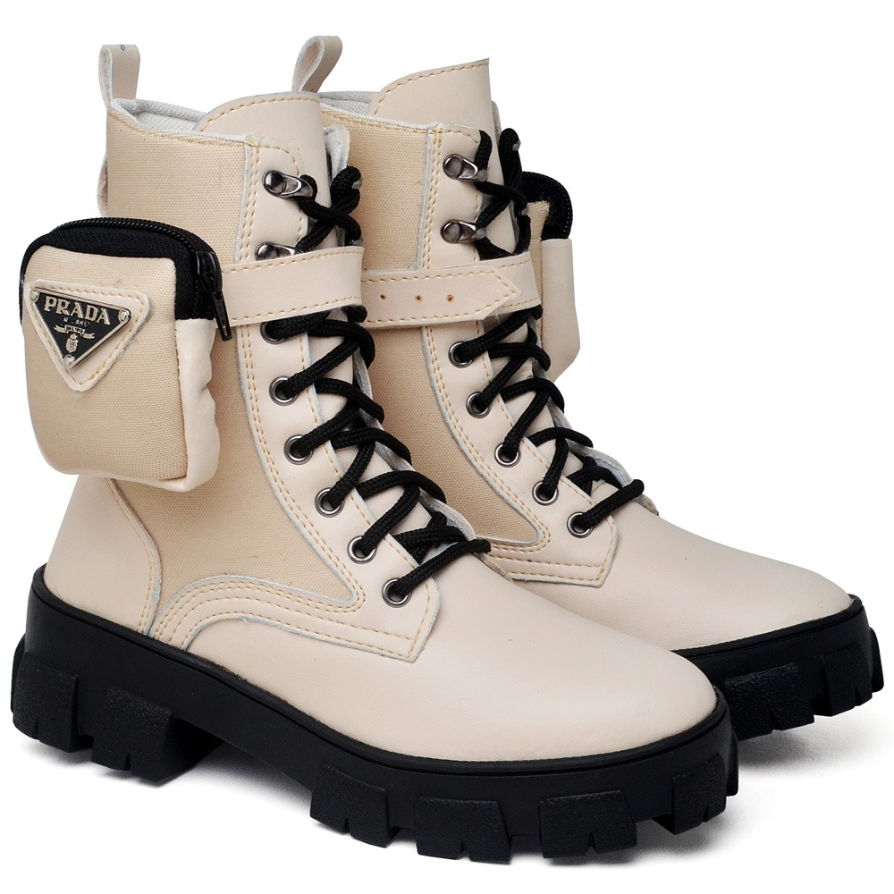 Bota Coturno Feminino Prada Tratorada Com Bolsa | Shopee Brasil