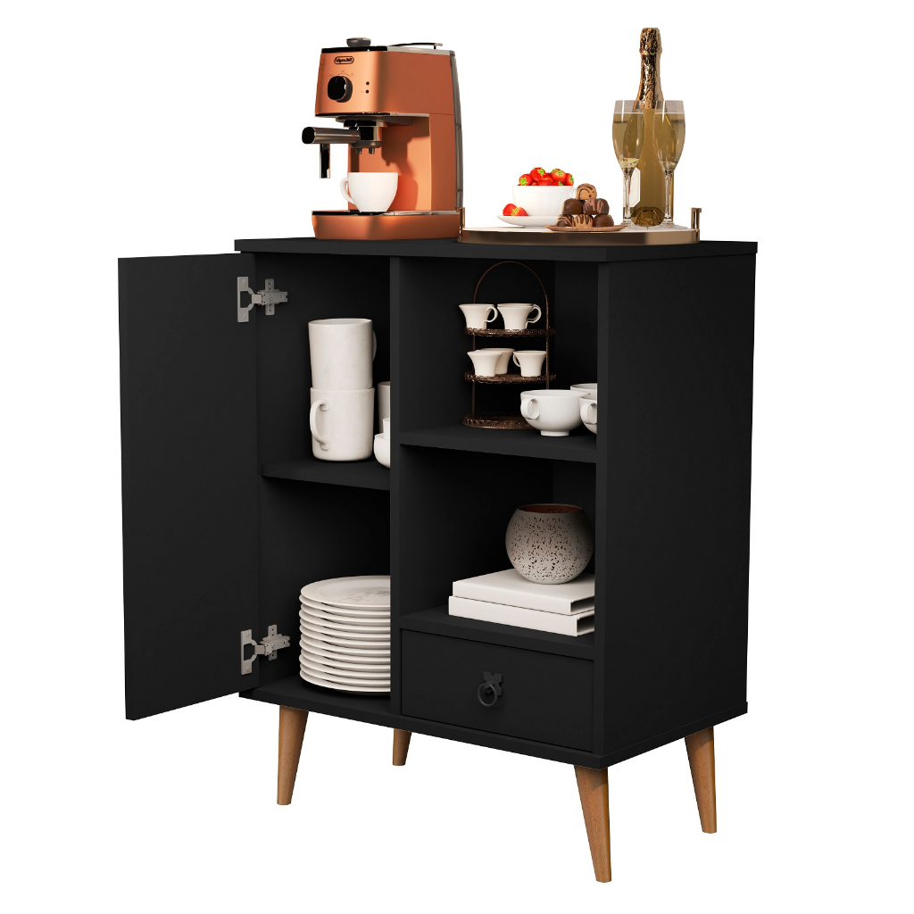 Cantinho Do Café Classic NOVO Buffet Retro Pés De Madeira Maciça - Cor: PRETO e Outras