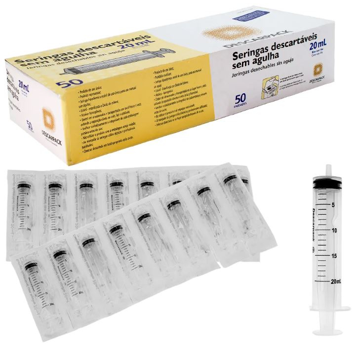 Seringa 20ml Sem Agulha Bico Liso Luer Slip Cx 50und