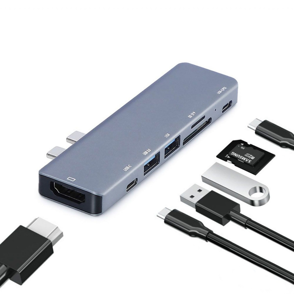 HUB DUPLO TIPO C 7 em 2 HDMI 4K/SD/MICRO SD/THUNDERBOLT para macbook ultrabook