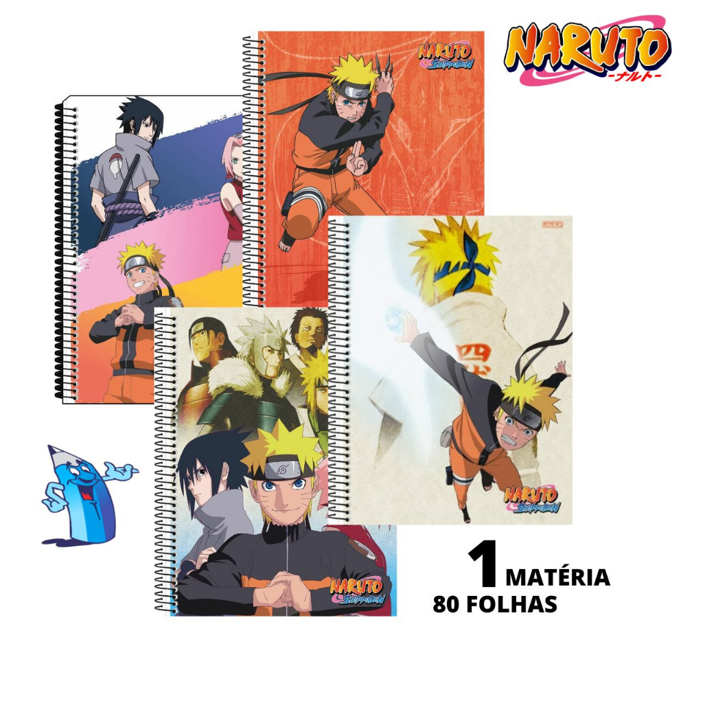 3 Cadernos Brochurão 80 Fls + Desenho + Cad Pequeno Naruto