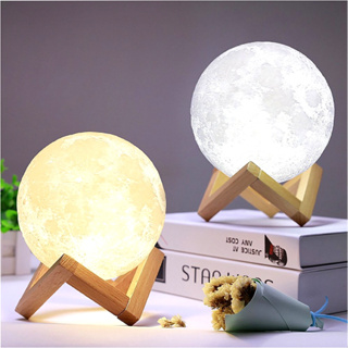 Abajur Luminária de Lua Cheia 3D 11cm com Suporte e Pilha