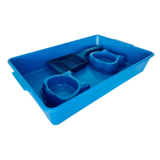 Kit Higiênico Fun Cat 3 em 1 Bandeja Comedouro Pá Cores Escolha