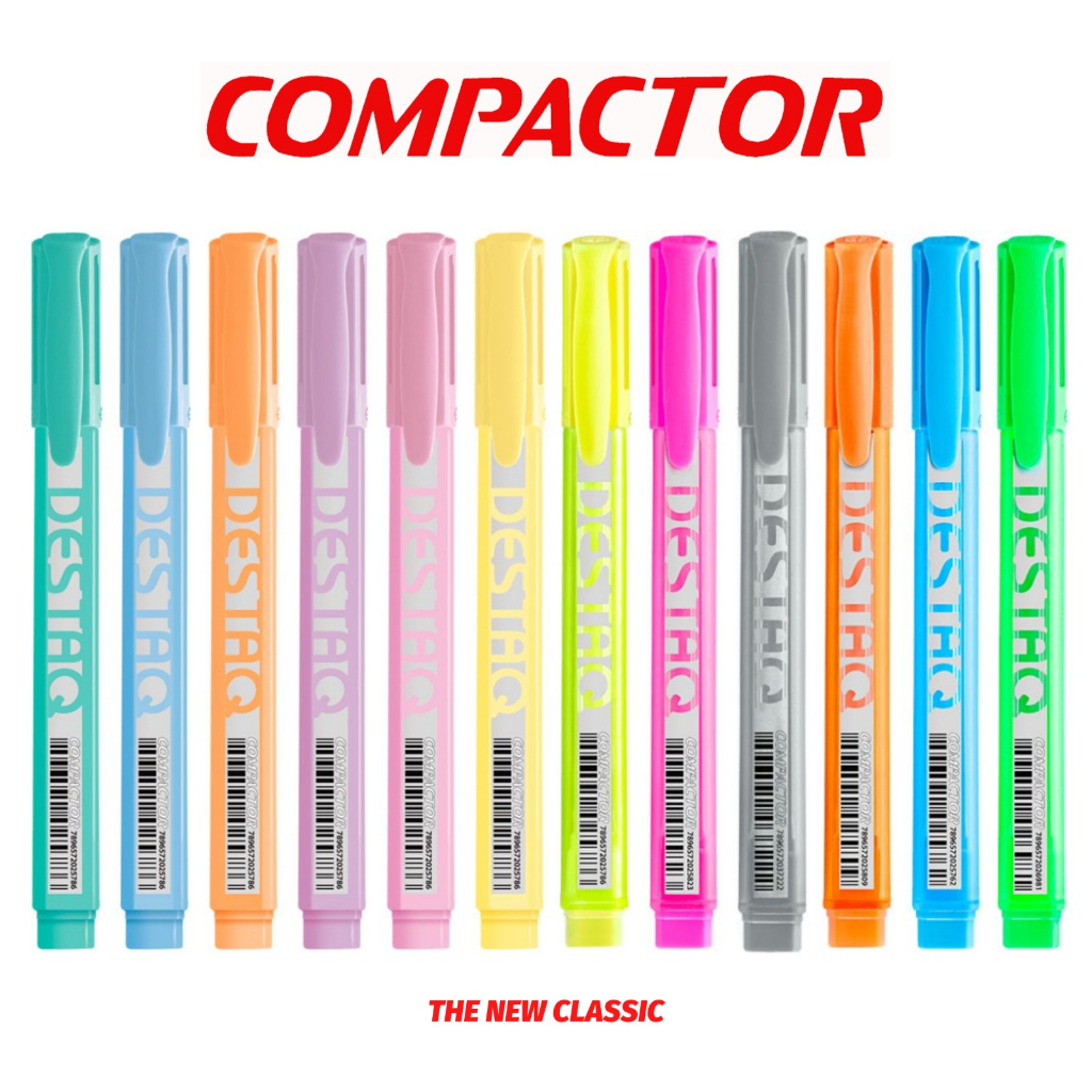 Kit Marca Texto Compactor Destaq - Tons Pastel e Neon (11, 10, 8, 6, 5, 4 ou 3 Cores)