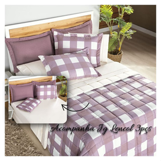 Colcha Cobre Leito Padrao 3pcs Dolce Vita 200fios Matelado + Jg Cama Xadrez 3pcs
