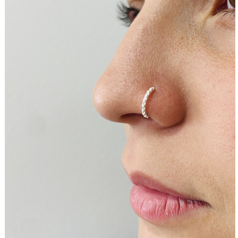 Piercing De Nariz Com Zircônia Incolor Cristal Prata 925