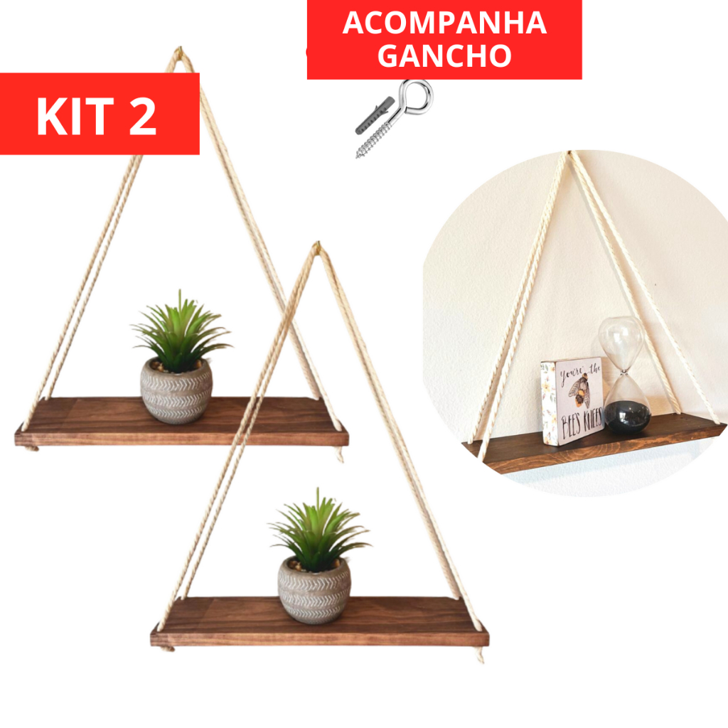 Kit 2 Prateleiras de Madeira Dexoração Casa Nicho Suporte Plantas Rustico Decoração