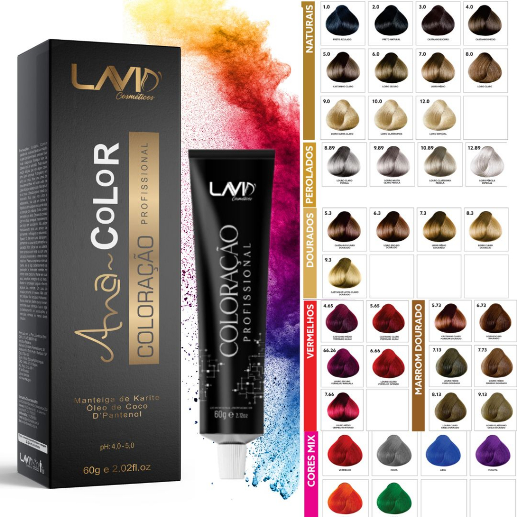 Coloração Profissional AnaColor Todas As Cores 60g.Lavid cosmeticos