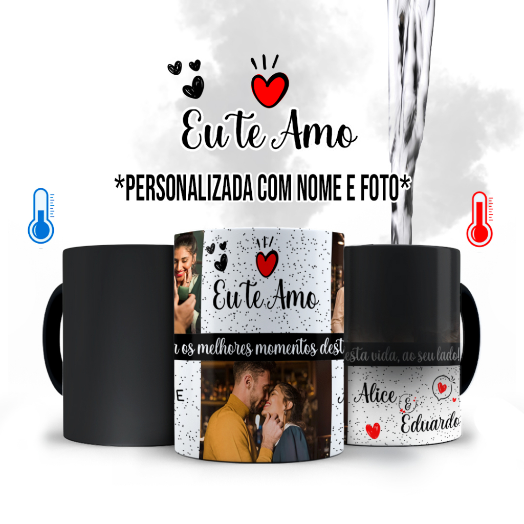 Caneca Mágica Namorados Casamento com Nome e Foto