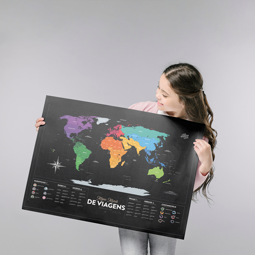 Pôster Mapa-Mundi Raspadinha Black Edition Com Estados Brasileiros - DECORAÇÃO