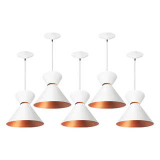 Kit 5 Pendentes Luxo Branco/Cobre casa e decoração