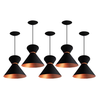 Kit 5 Pendentes Luxo Preto/Cobre Casa e Decoração
