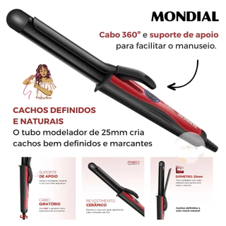 Modelador de Cachos 25mm Mondial 210ºC Infinity Chrome EM-12 BIVOLT - Original + Nota fiscal