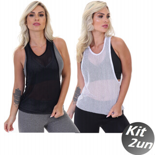Kit 2 Camiseta Regata Fitness Cavada Tela Blusa Feminina Academia